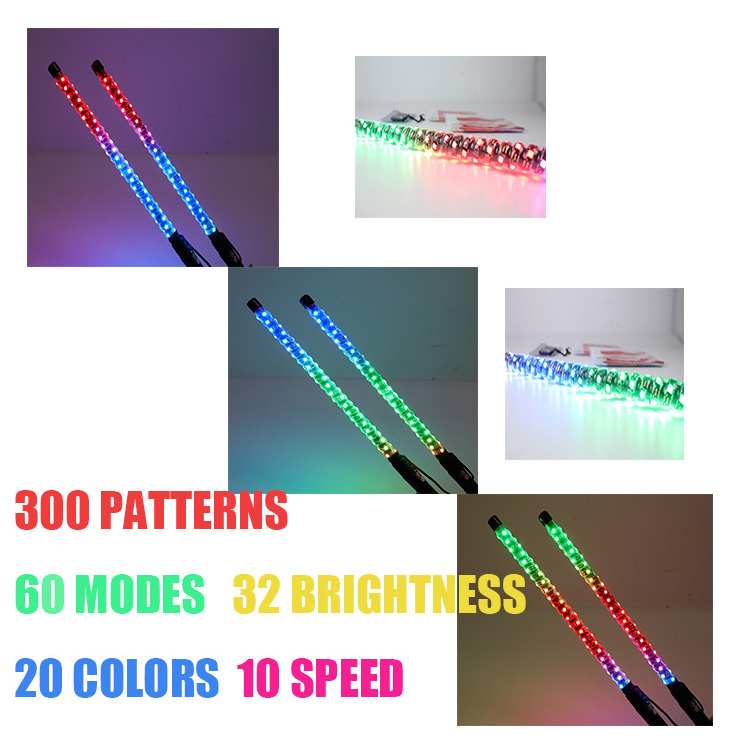 2- 6ft LED Whip Lights Antenna RGB Color Chase Off Road Sand Dune Buggy Wrangler Quad Boat Marine Whip with Flag for ATV UTV RZR