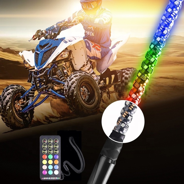 2- 6ft LED Whip Lights Antenna RGB Color Chase Off Road Sand Dune Buggy Wrangler Quad Boat Marine Whip with Flag for ATV UTV RZR