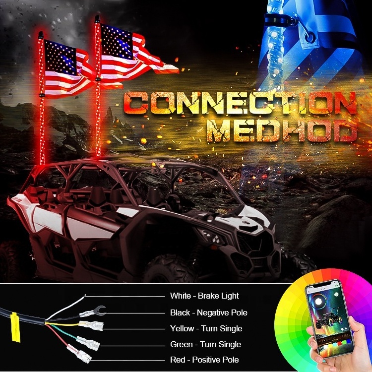 2 PCS 3FT LED Whip Lights  - 2X Brighter Professional UTV Whip Light,  APP & Remote Control,  Chasing rgb Lighted Antenna Whip