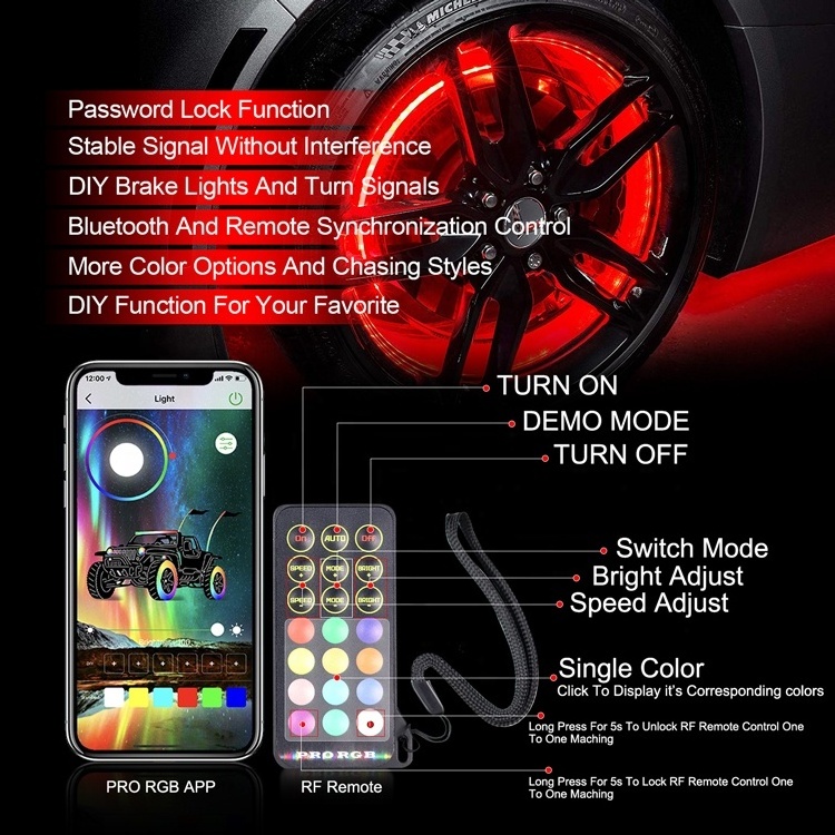 IP67 Waterproof led car wheel light  rgb Color Changing light Ring wheel led lights for car rims with remote and App Control