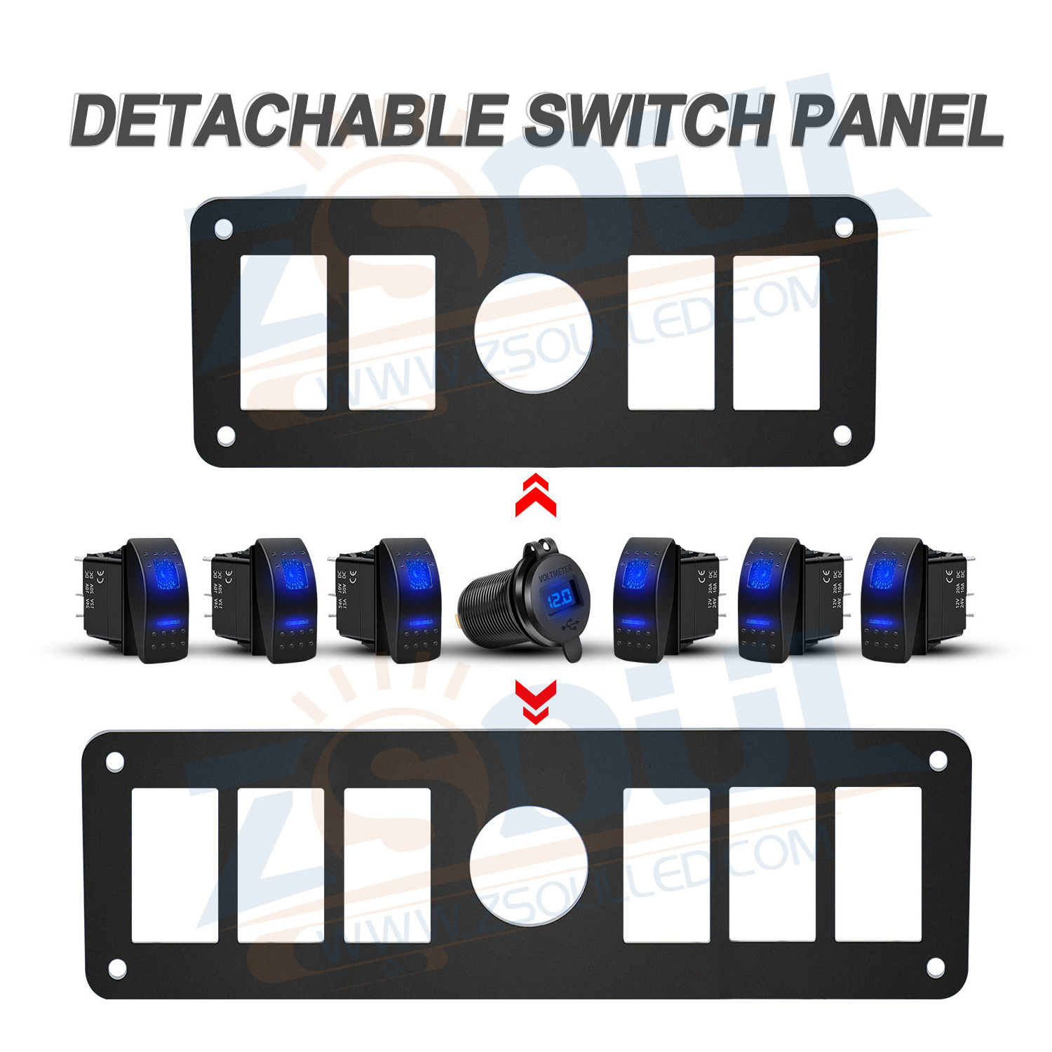 4 Gang Rocker Switch Panel Waterproof 5 Pin On-Off Toggle Switches 12V/24V with Blue LED Light for RV Marine Boat Car Vehicles