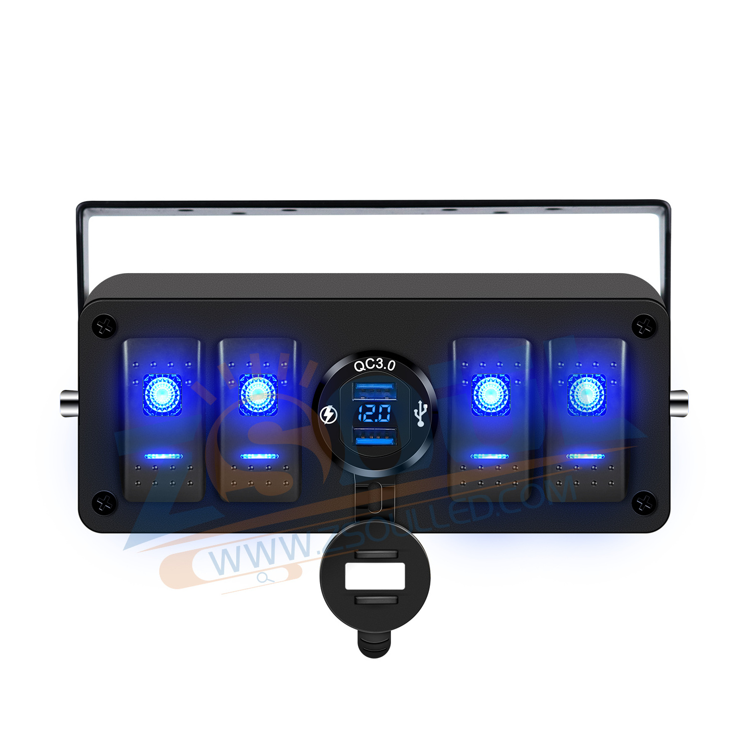 4 Gang Rocker Switch Panel Waterproof 5 Pin On-Off Toggle Switches 12V/24V with Blue LED Light for RV Marine Boat Car Vehicles