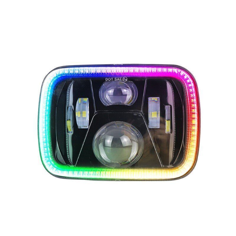 5x7inch chasing halo ring yellow turning led square headlight 12V waterproof app remote control led headlight for jeep