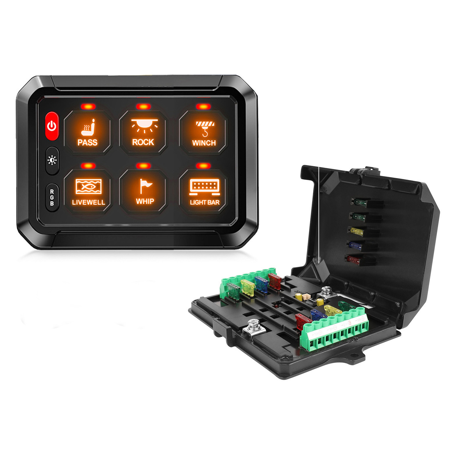 RGB 6/8/12 Gang Switch Panel 12V 24V Solid Momentary Pulsed Led Lights On Off Control Relay System Box for Offraod UTV ATV Boat