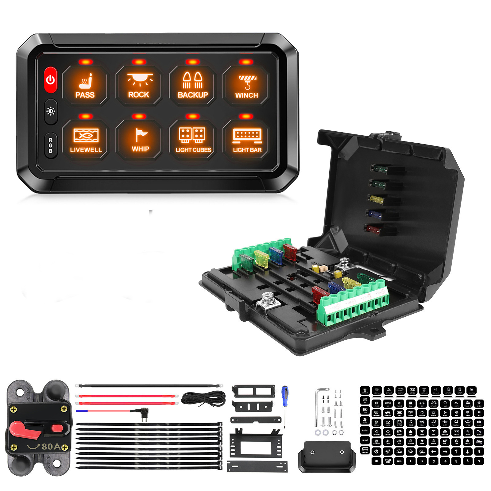 RGB 6/8/12 Gang Switch Panel 12V 24V Solid Momentary Pulsed Led Lights On Off Control Relay System Box for Offraod UTV ATV Boat