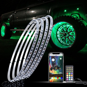 4 Rings 15" Color Change Multicolor LED Wheel Rings Rim Light Kit With Smartphone APP Wheel Light For Jeep Vehicle