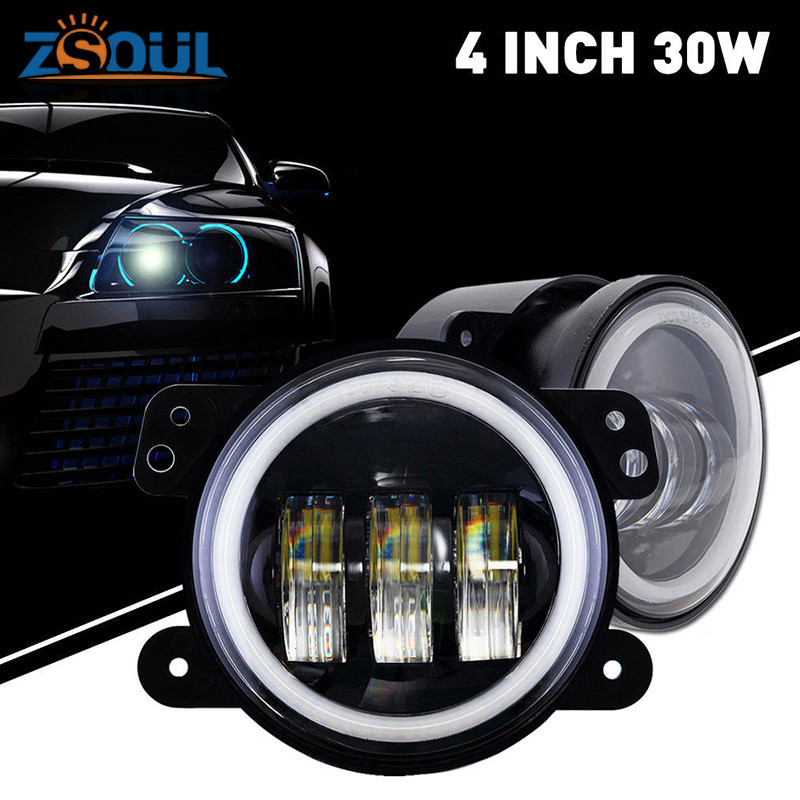 4inch 30W Halo Angel Eye fog lights for Jeep Wrangler JK with white DRL App control foglamp RGB color change headlight