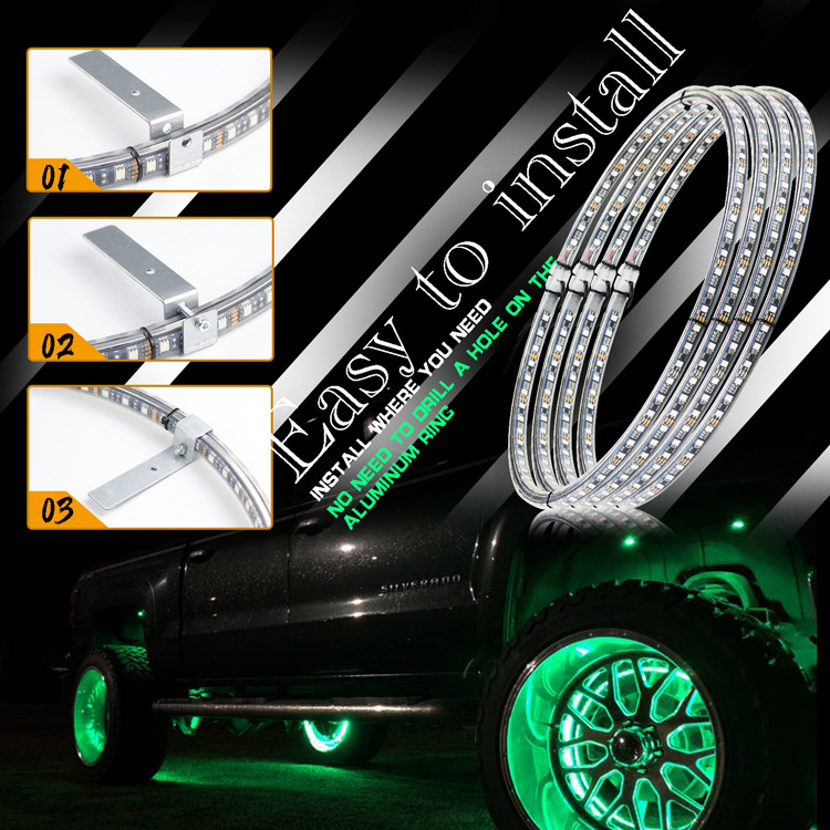 14inch 15.5inch 17inch Double Row Chasing Led Wheel Ring Light Ip68 Waterproof Dancing Flashing Rim Light Offroad Car Tire Light