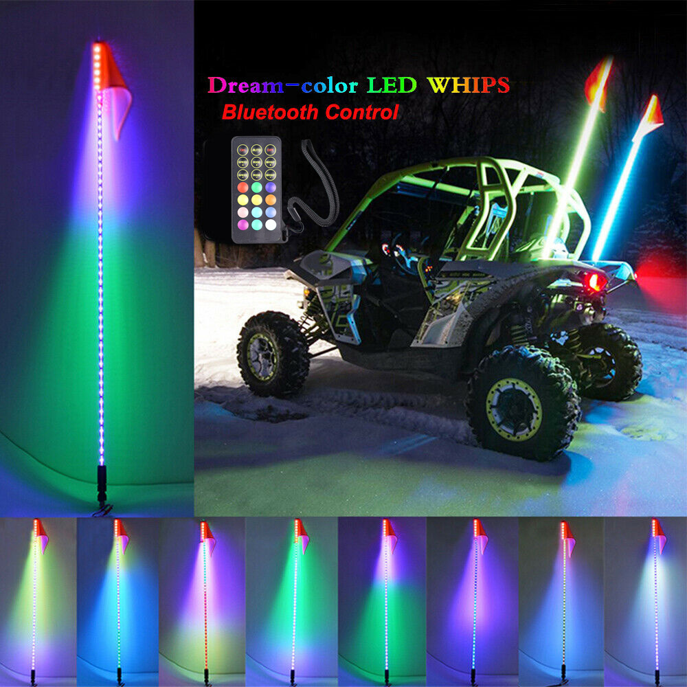 Waterproof led flag pole light dancing RGB colors Remote control whip antenna for atv utv buggy rzr off road car