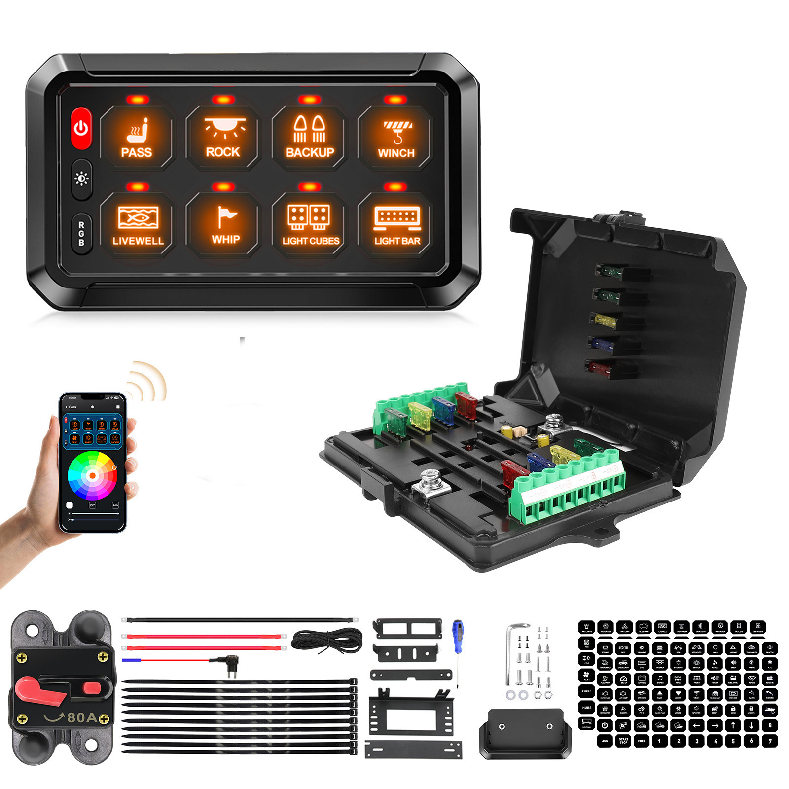 RGB 6/8/12 Gang Switch Panel 12V 24V Solid Momentary Pulsed Led Lights On Off Control Relay System Box for Offraod UTV ATV Boat