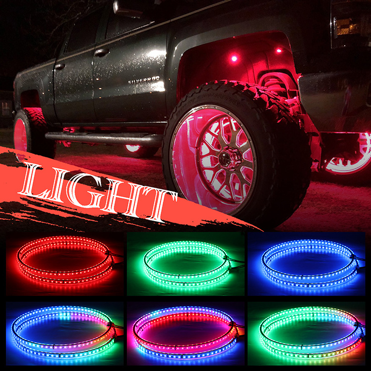 14inch 15.5inch 17inch Double Row Chasing Led Wheel Ring Light Ip68 Waterproof Dancing Flashing Rim Light Offroad Car Tire Light