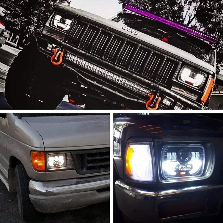 6x7 Rectangular LED Headlight With DRL Demon Eyes 7x6 Inch LED Headlight Headlamp for Truck Motorcycle