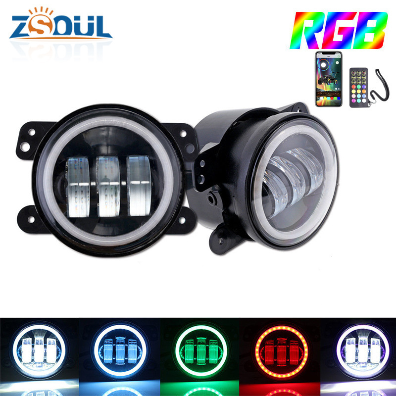 4inch 30W Halo Angel Eye fog lights for Jeep Wrangler JK with white DRL App control foglamp RGB color change headlight