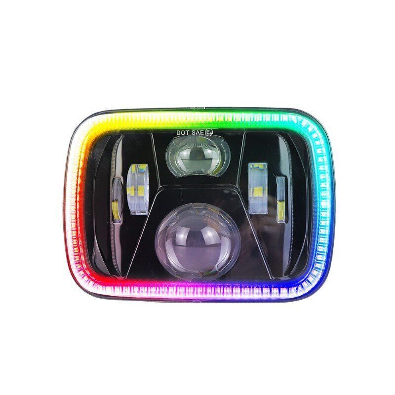 5x7inch chasing halo ring yellow turning led square headlight 12V waterproof app remote control led headlight for jeep