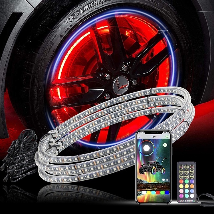 Double Side LED RGB Car Wheel LED Lights App Controlled 576 LEDs Wheel Rim Tire Light With Brake And Turn Signal Light For Car