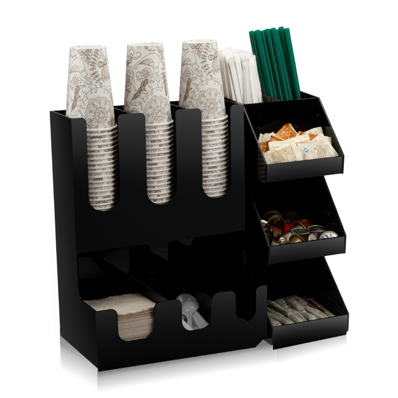 3-tier multi-use black upscale condiment organizer 3 shelves sturdy material acrylic coffee accessories storage