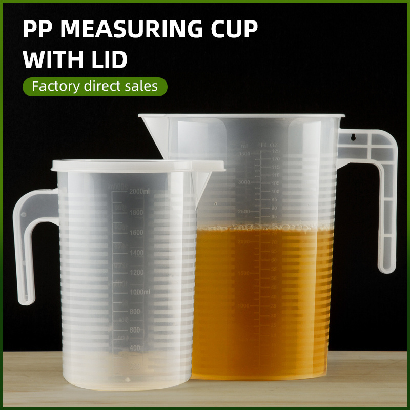 Plastic measuring cup, anti-fall plastic scale cup 1000ml transparent cold water bottle with lid