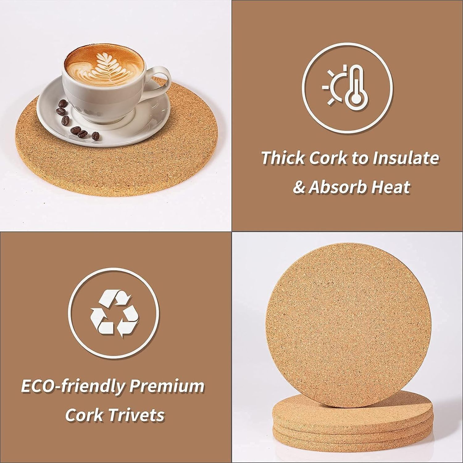 Cork Trivet Heat for Kitchen Holder Plate, Coaster Pads for Tables, Natural Heat Resistant Cork Placemat for Plants.