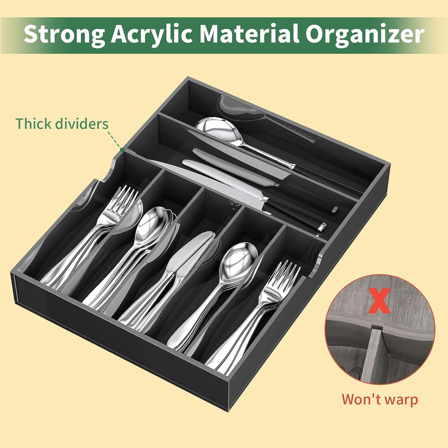 Acrylic Clear Living Expandable Utensil Drawer Organizer Cutlery Flatware Silverware Drawer Dividers for Easy Storage