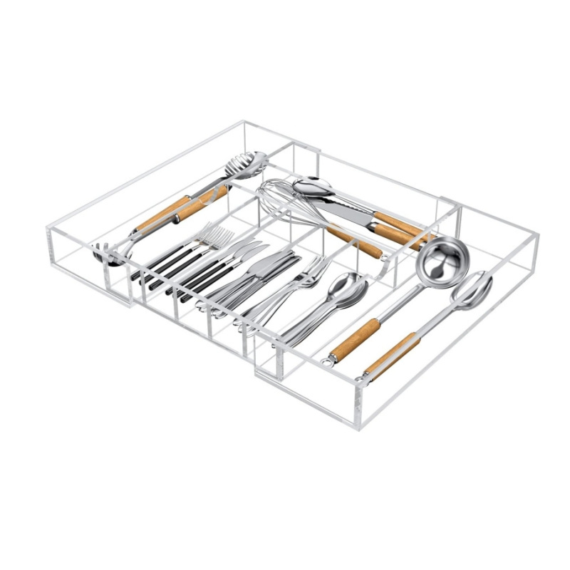 Acrylic Clear Living Expandable Utensil Drawer Organizer Cutlery Flatware Silverware Drawer Dividers for Easy Storage