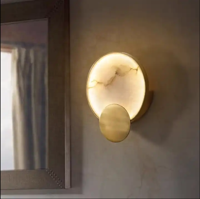 Modern Natural Round Marble LED Wall Lamp Gold Metal Atmosphere Lighting Fixtures For Bedroom Bedside Night light