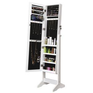 Free standing full length modern wooden narrow frame mirrored jewelry cabinet with simple design for wholesale