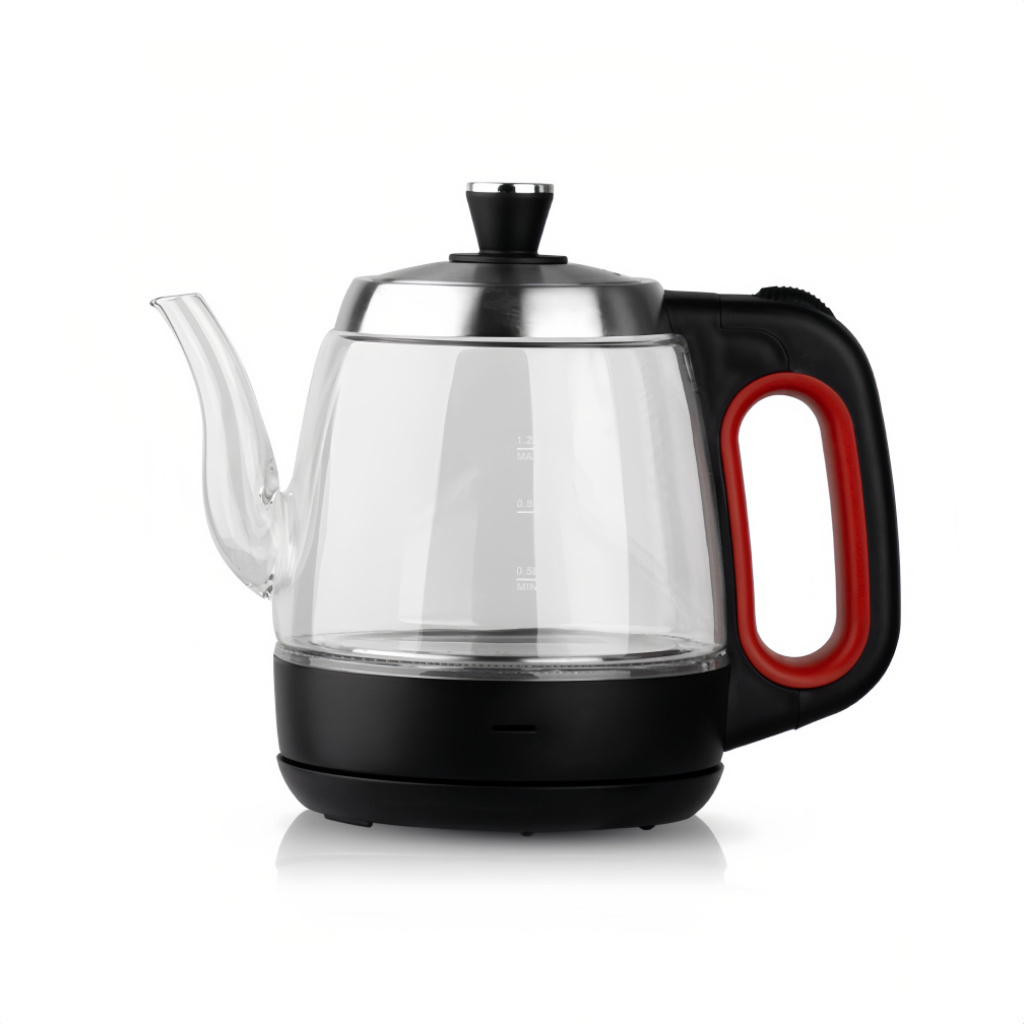 glass small 1.2L black electric cow goose neck heating kettle hot switch for boiling water tea