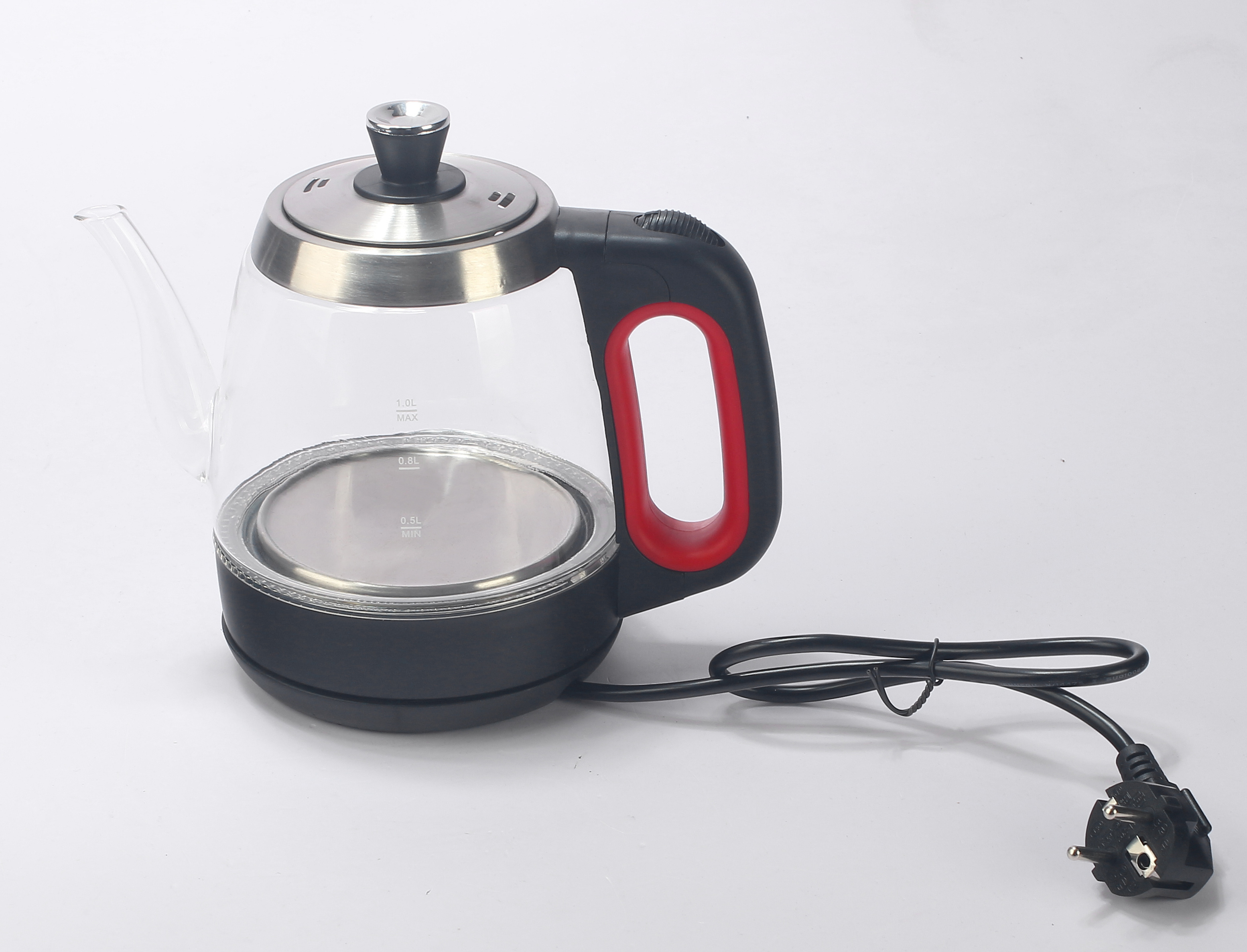 glass small 1.2L black electric cow goose neck heating kettle hot switch for boiling water tea