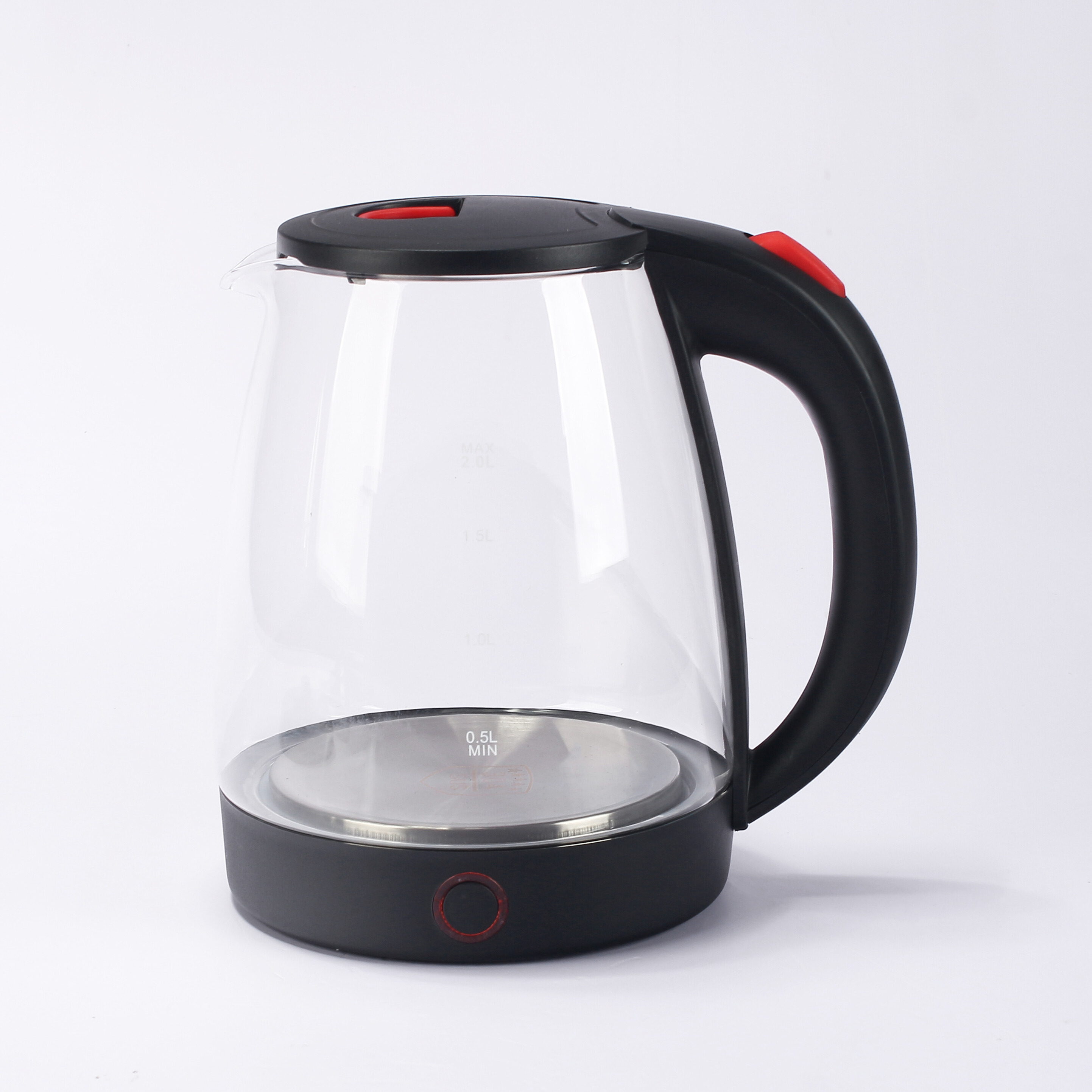 hot selling 2.0l black glass electric kettle household kitchen large-capacity red prompt light electric kettle