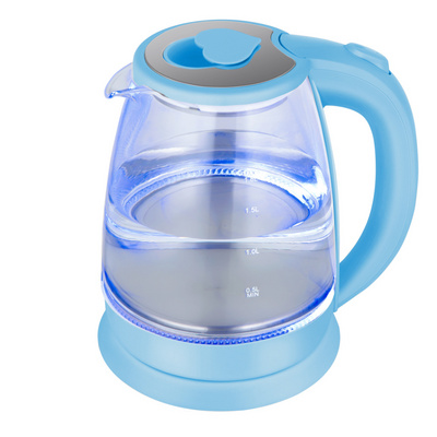 portable tea maker electric glass kettle cordless electric jug kettle with blue color  tea glass kettle 1.8L