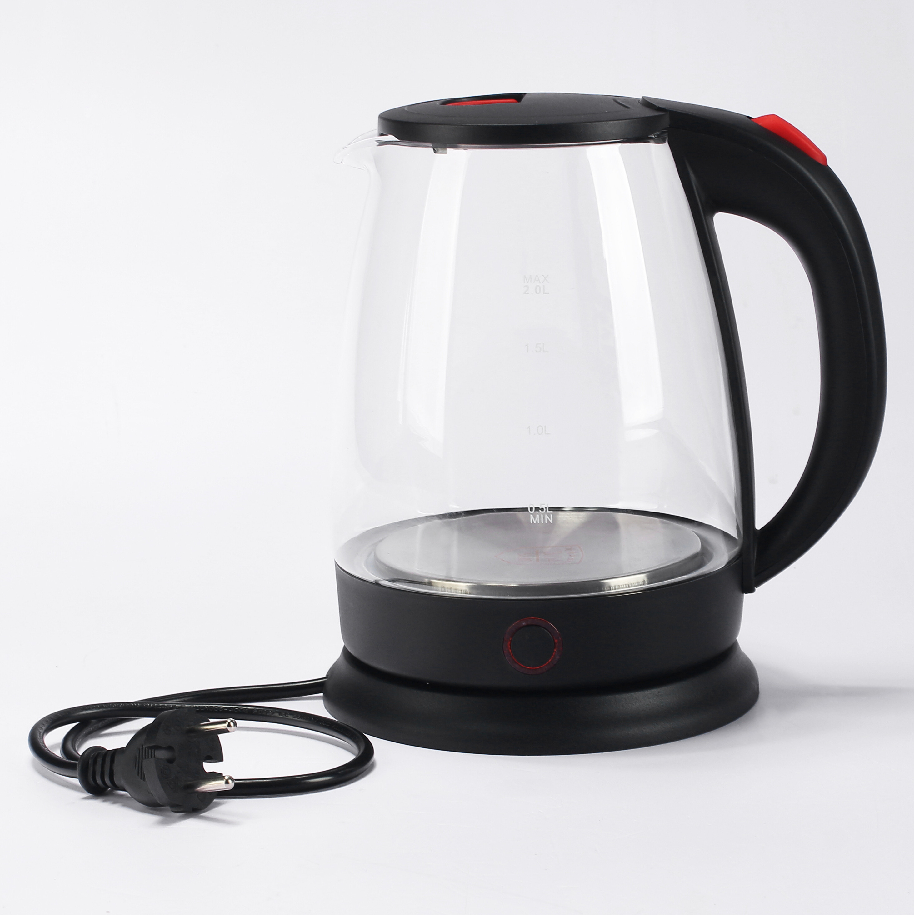 hot selling 2.0l black glass electric kettle household kitchen large-capacity red prompt light electric kettle