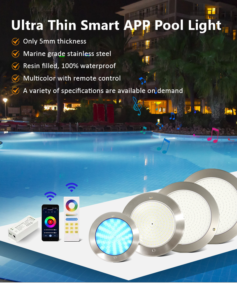 Dc 12v Remote App Control Wifi Under Water 5mm Thin Slim Submersible Swimming Led Rgb Underwater Pool Light