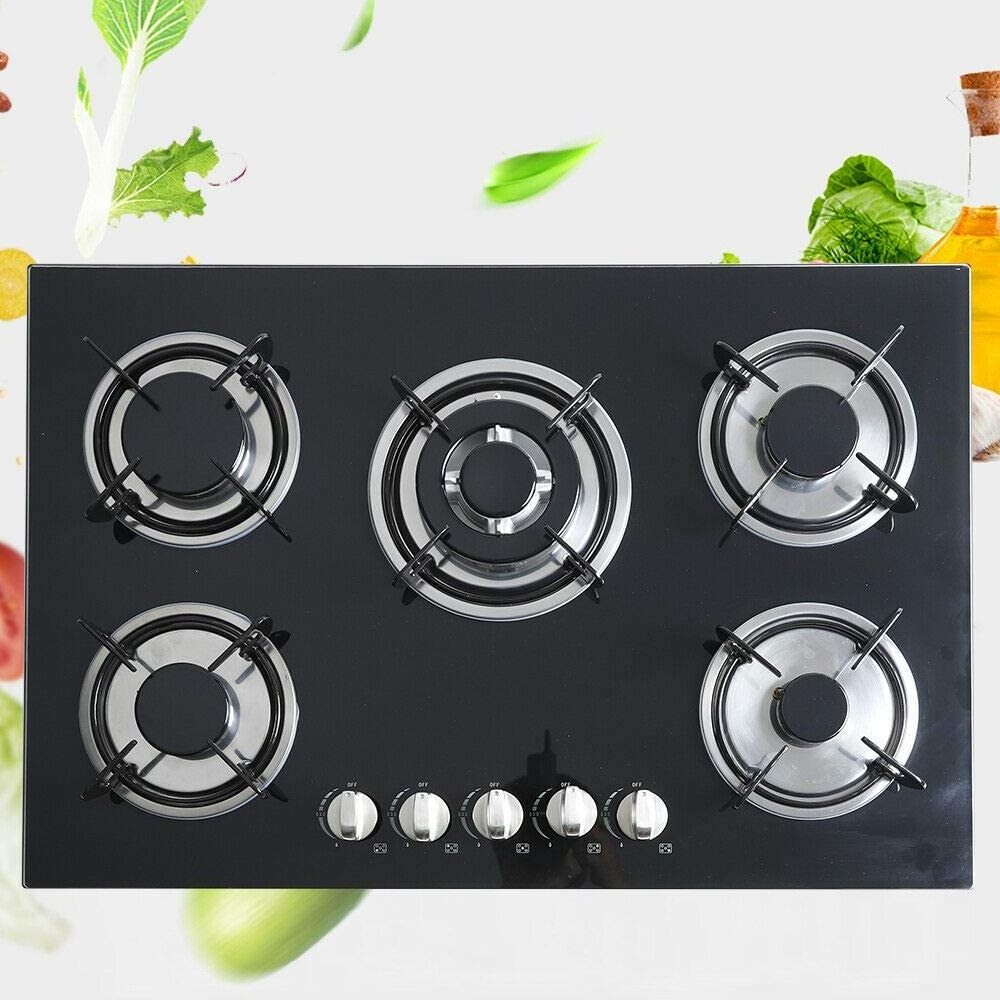 5 Burners Built-in Gas Stove Dual Fuel Sealed Gas Hob with Wok Stand and Pressure Regulator Gas cooker