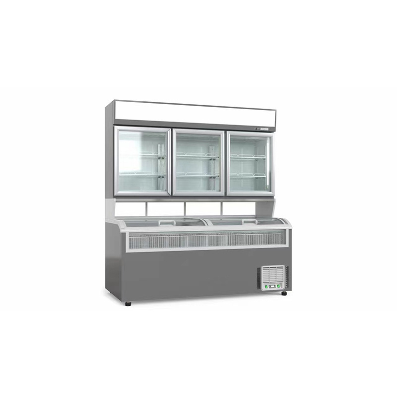 Sliding  glass door island deep freezer refrigeration for fish meat frozen food