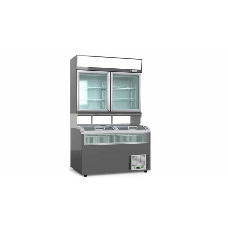 Sliding  glass door island deep freezer refrigeration for fish meat frozen food