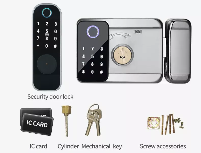 Qleung Outside Gate Lock Waterproof Fingeprprint Password Card Key TTlock Tuya App Remote Unlock Smart Rim Door Lock