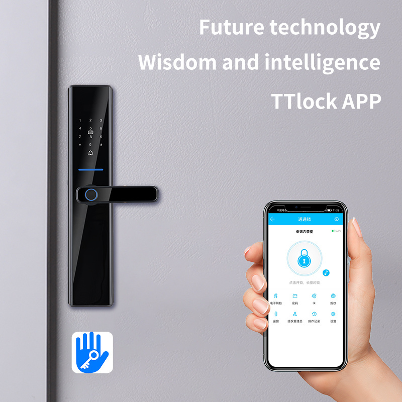 Qleung Digital S819-2 TTlock Zigbee App Remote Unlock With Password  Smart Card Key Handle Smart Tuya Handle Door Lock