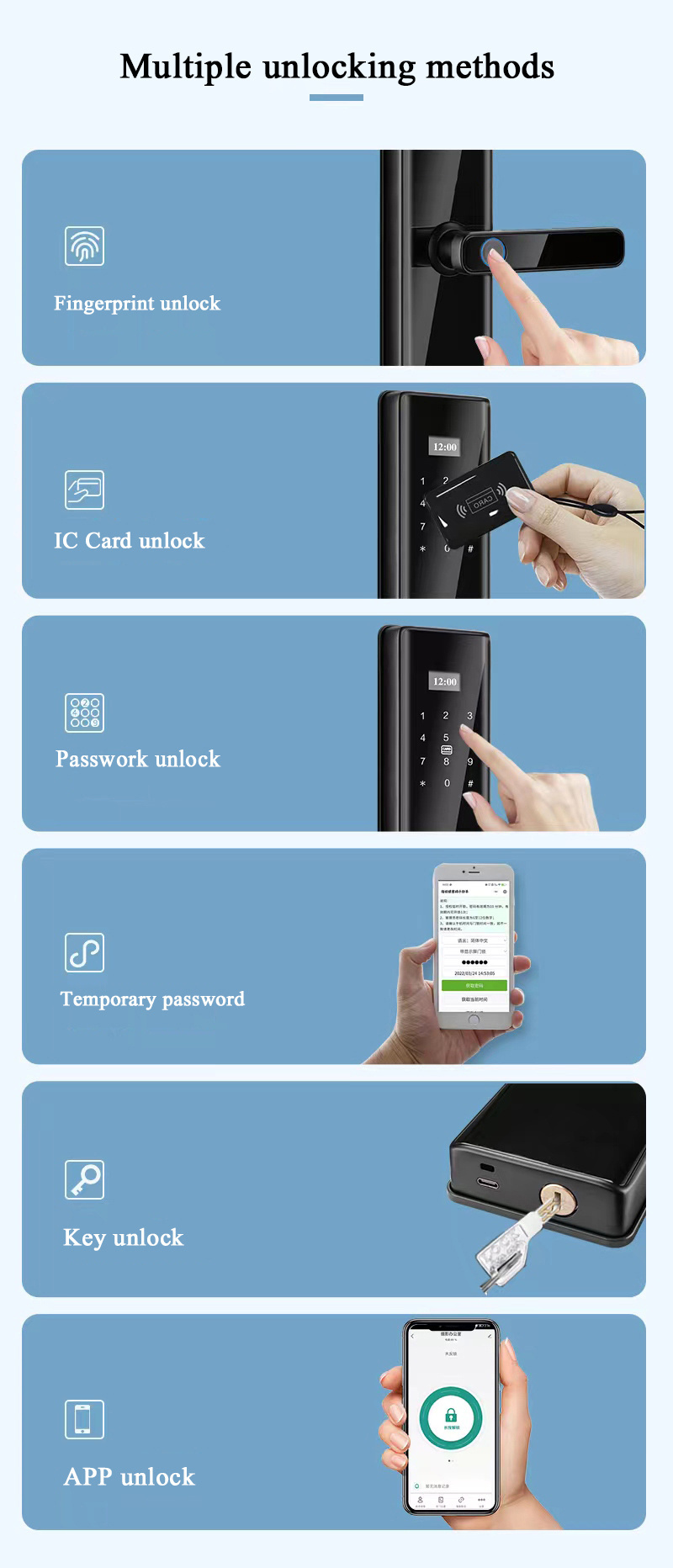 Qleung S819-2 TTlock Tuya Zigbee App Remote Unlock with Password Fingerprint IC Card Key Smart Door Lock