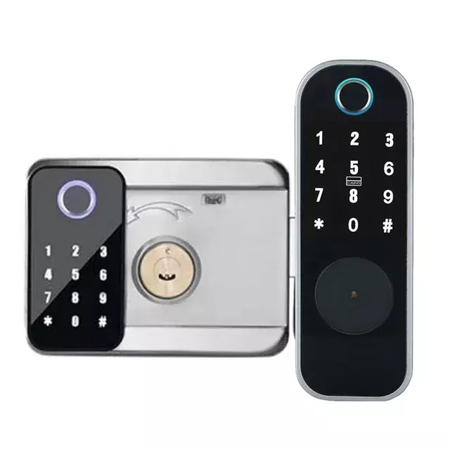 Qleung Outside Gate Lock Waterproof Fingeprprint Password Card Key TTlock Tuya App Remote Unlock Smart Rim Door Lock