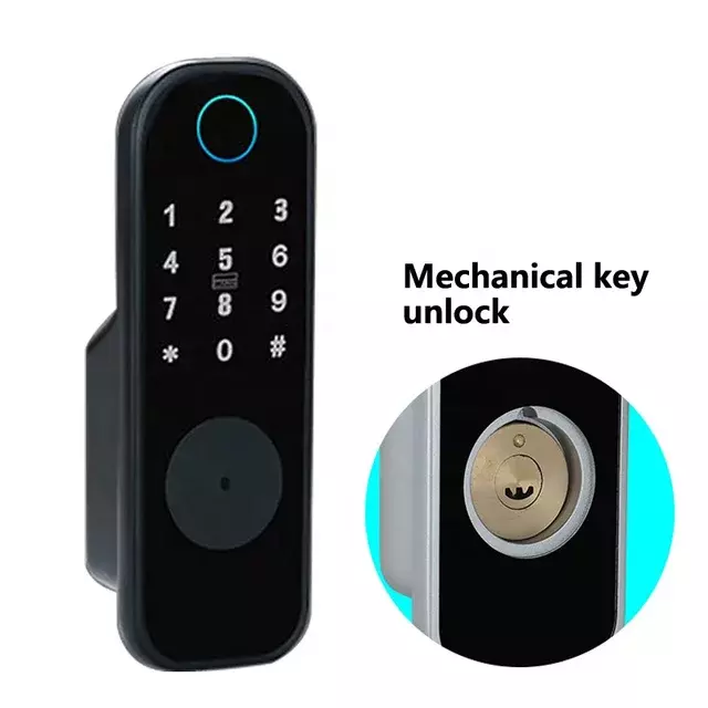 Qleung Outside Gate Lock Waterproof Fingeprprint Password Card Key TTlock Tuya App Remote Unlock Smart Rim Door Lock