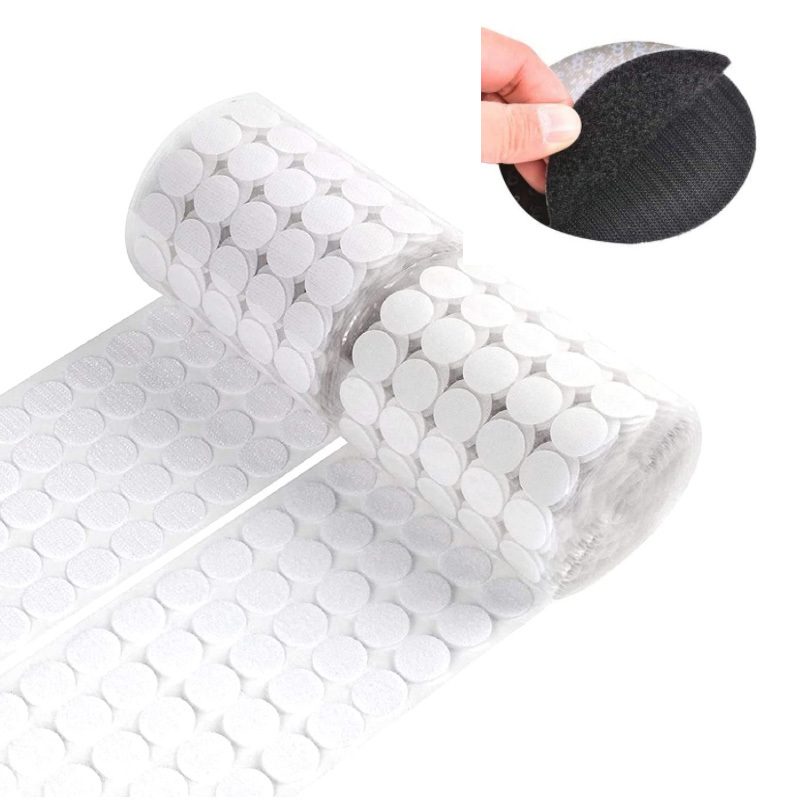 Black white 10 15 20 25 30 mm strong sticky back self adhesive hook and loop dots