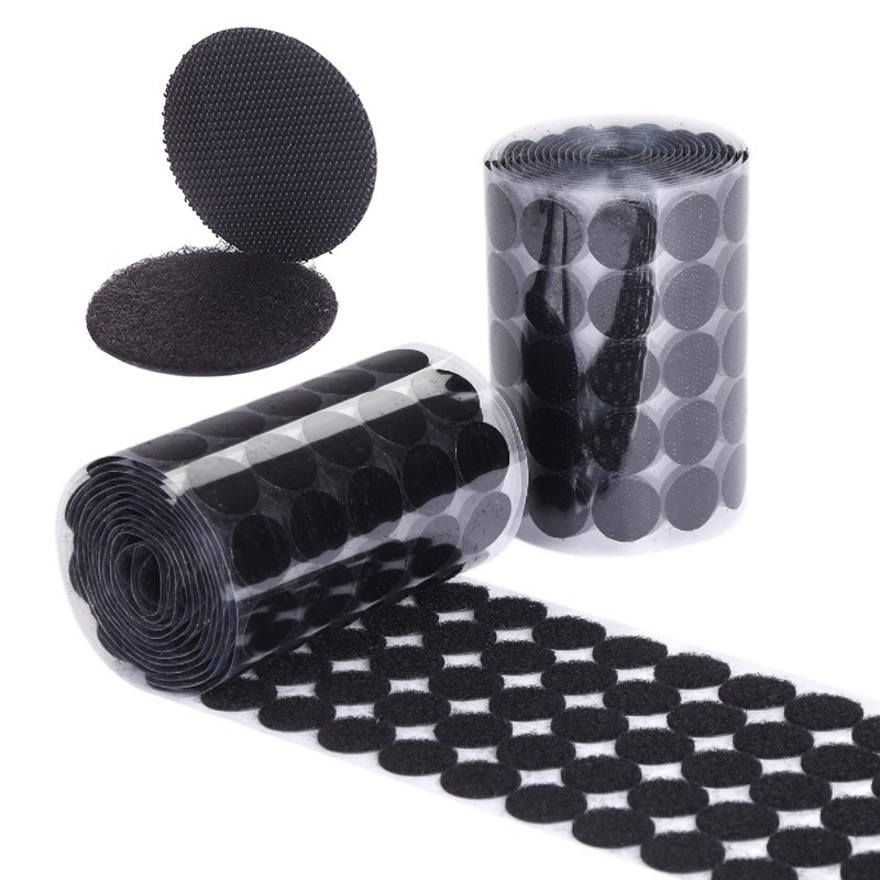 Black white 10 15 20 25 30 mm strong sticky back self adhesive hook and loop dots