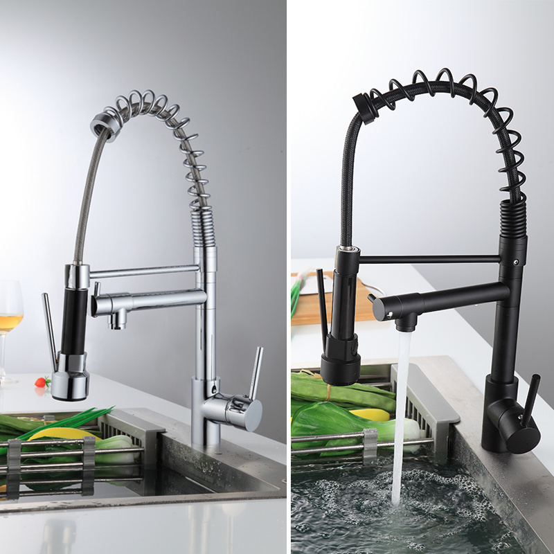 black faucet pull down 360 Rotation kitchen water tap Single Handle sink mixer brass tap pull out kitchen faucet