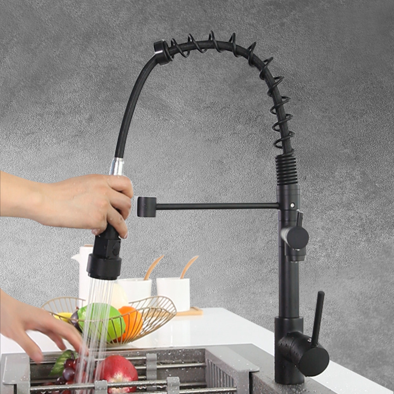 black faucet pull down 360 Rotation kitchen water tap Single Handle sink mixer brass tap pull out kitchen faucet