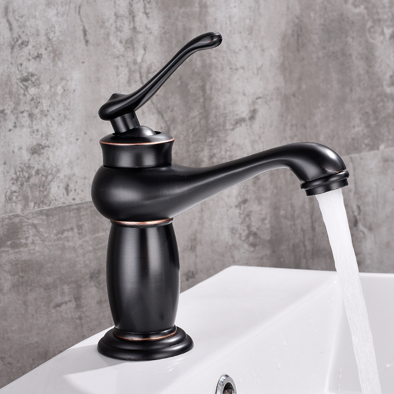 Basin Faucet Brass Lamp Style Bathroom Sink Faucet Single Handle Deck Vintage Wash Mixer Tap Crane black basin faucets