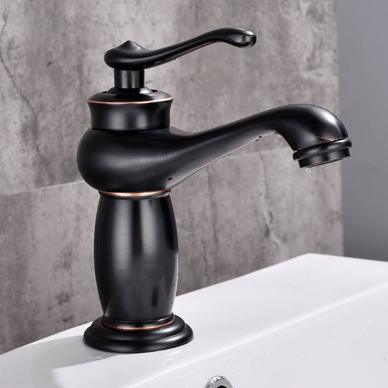 Basin Faucet Brass Lamp Style Bathroom Sink Faucet Single Handle Deck Vintage Wash Mixer Tap Crane black basin faucets