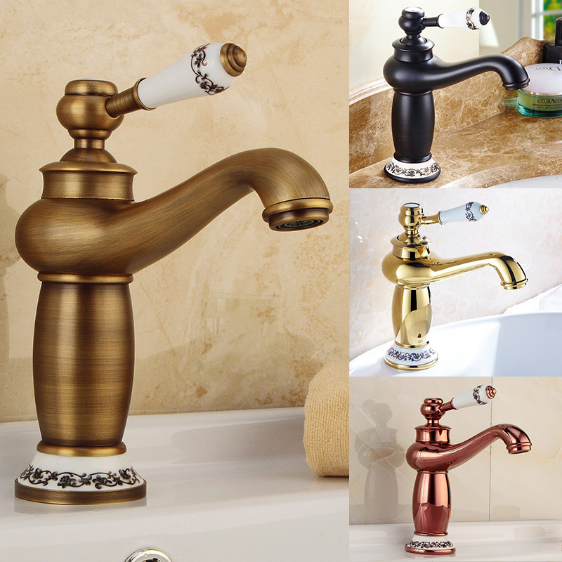 Retro bathroom sink basin faucet hot and cold Antique brass wash basin faucet mixer water tap brushed gold faucet