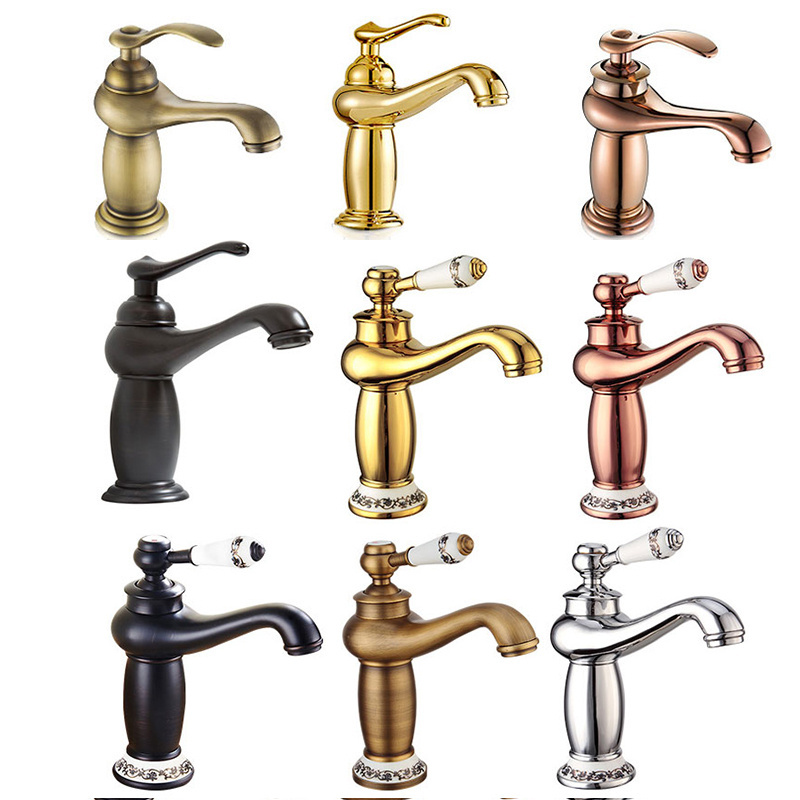 Retro bathroom sink basin faucet hot and cold Antique brass wash basin faucet mixer water tap brushed gold faucet