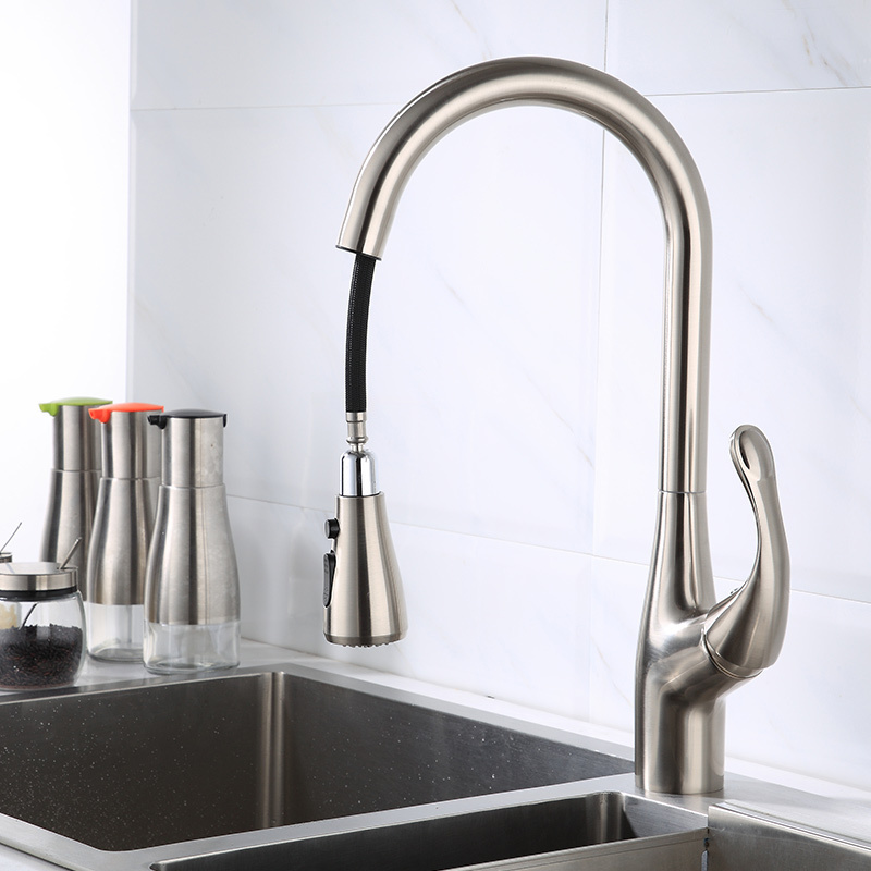 Kitchen faucet drawing single hole pull out the sink kitchen sink mixing faucet one-key water stop