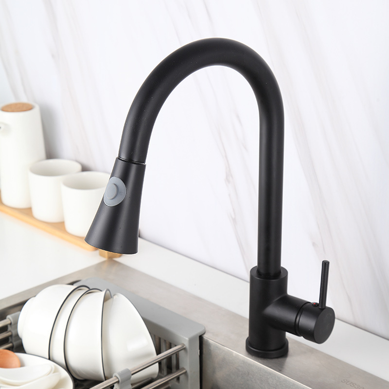 Kitchen Faucet Black Single Handle Pull out Kitchen Tap Single Hole 360 Degree kitchen shower faucet